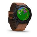   Garmin Fenix 6X  SAPPHIRE Black DLC with Chestnut Leather Band