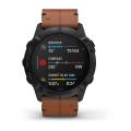   Garmin Fenix 6X  SAPPHIRE Black DLC with Chestnut Leather Band