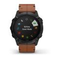  Garmin Fenix 6X  SAPPHIRE Black DLC with Chestnut Leather Band