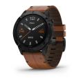   Garmin Fenix 6X  SAPPHIRE Black DLC with Chestnut Leather Band